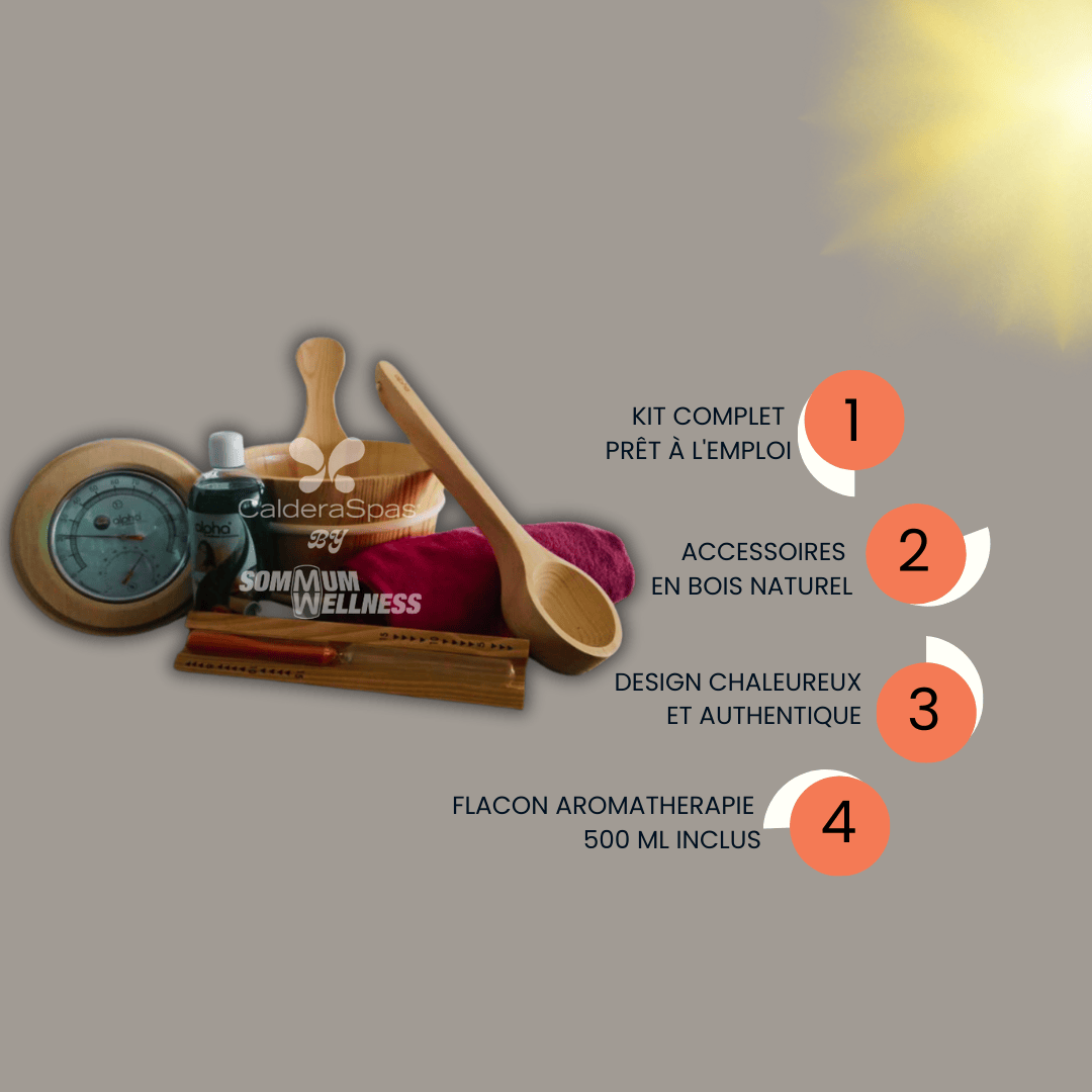 kit accessoires sauna avantages controle humidite temps aromatherapie