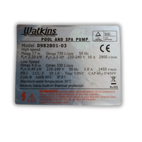 pompe spa 2.5hp etiquette moteur specs watkins