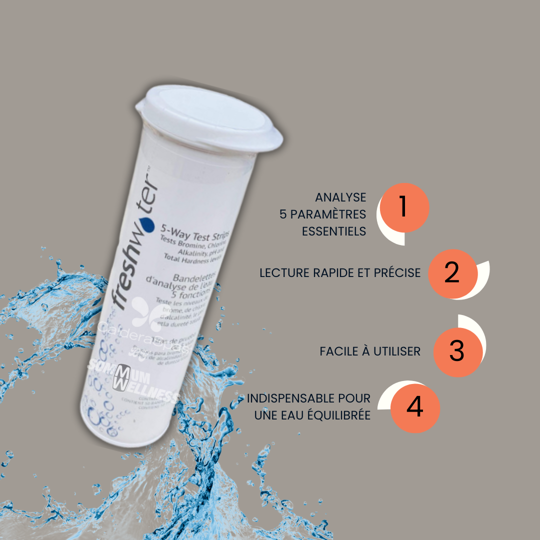 Bandelettes de Test 5 Analyses FreshWater®️ – Contrôle précis de la qualité de l’eau de votre spa