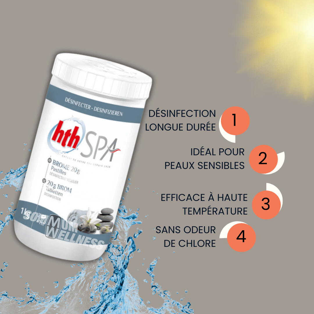 Pastilles de brome HTH Spa 1kg – Désinfectant efficace