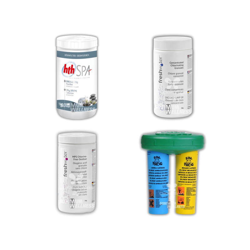 Brome en pastilles, chlore granulé, oxygène actif MPS et cartouches Spa FROG : quatre des systèmes de traitement comparés