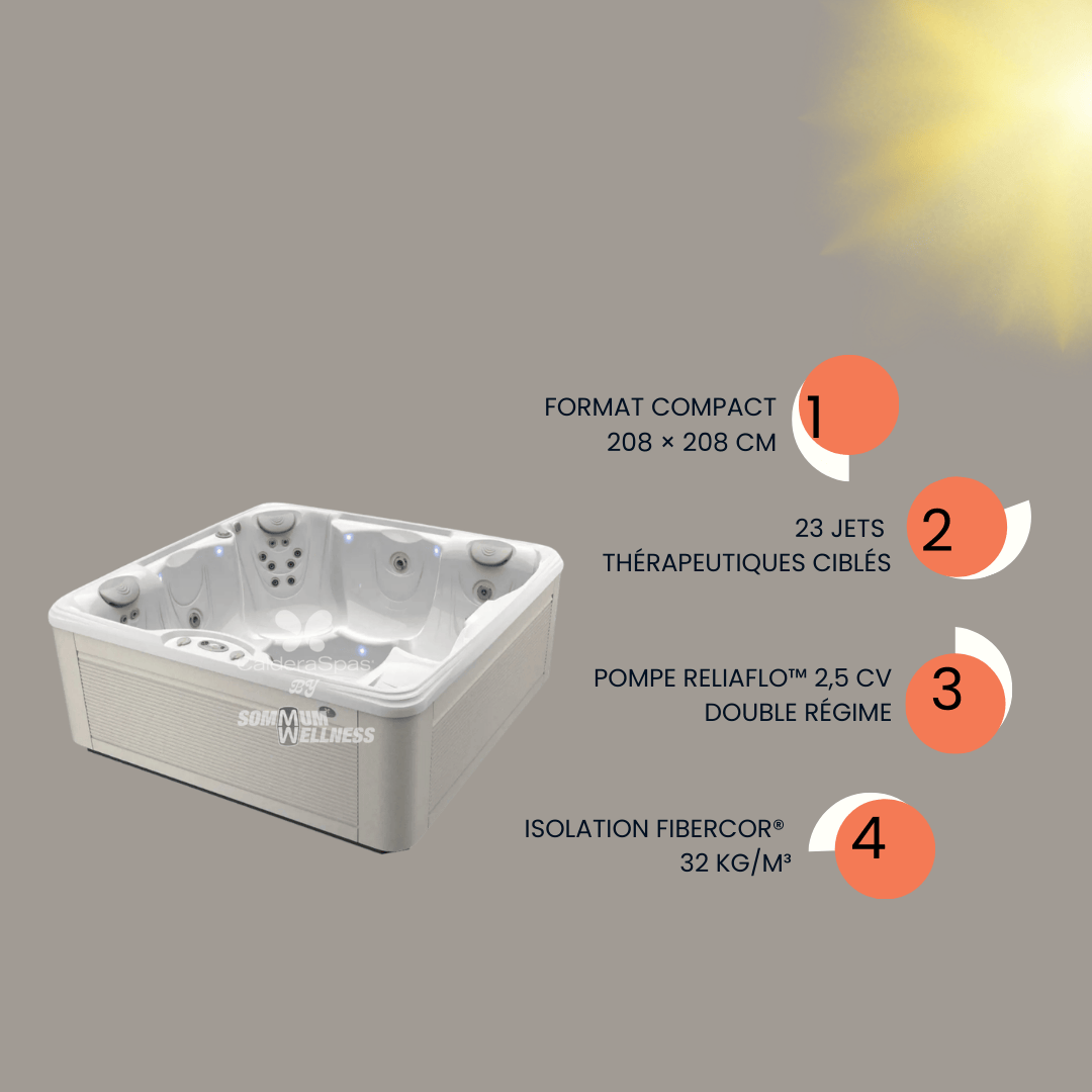 spa Caldera Vacanza Capitolo 5 places 23 jets pompe Reliaflo isolation FiberCor spa compact