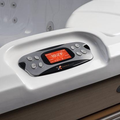 panneau de commande LCD Advent du spa Caldera Reunion avec affichage digital temperature et reglages massage