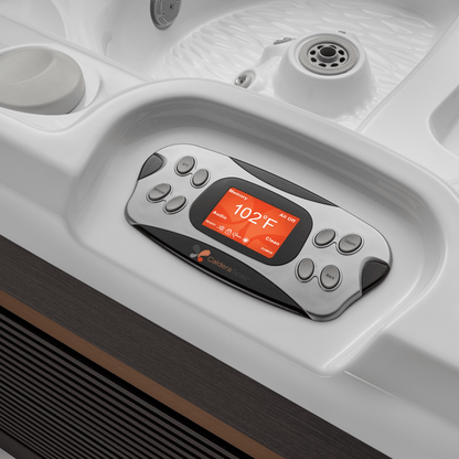 panneau de commande LCD Advent™ du spa Caldera Seychelles avec réglage température et fonctions massage