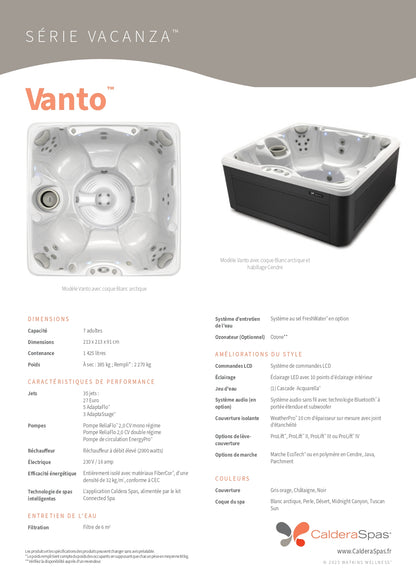 dimensions spa Caldera Vacanza Vanto 213 x 213 x 91 cm capacite 7 personnes 1425 litres