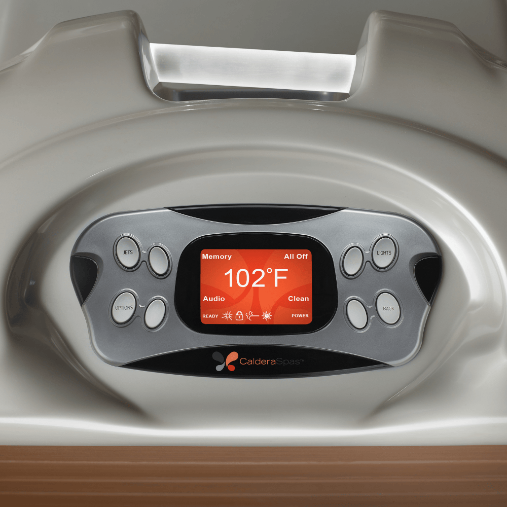écran tactile LCD Advent™ du spa Caldera Salina Série Paradise avec affichage température et fonctions jets, éclairage et audio