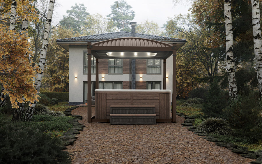 abri de spa Covana Oasis installe sur une terrasse