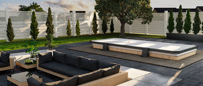 abri de spa de nage Covana Legend leve au dessus du bassin