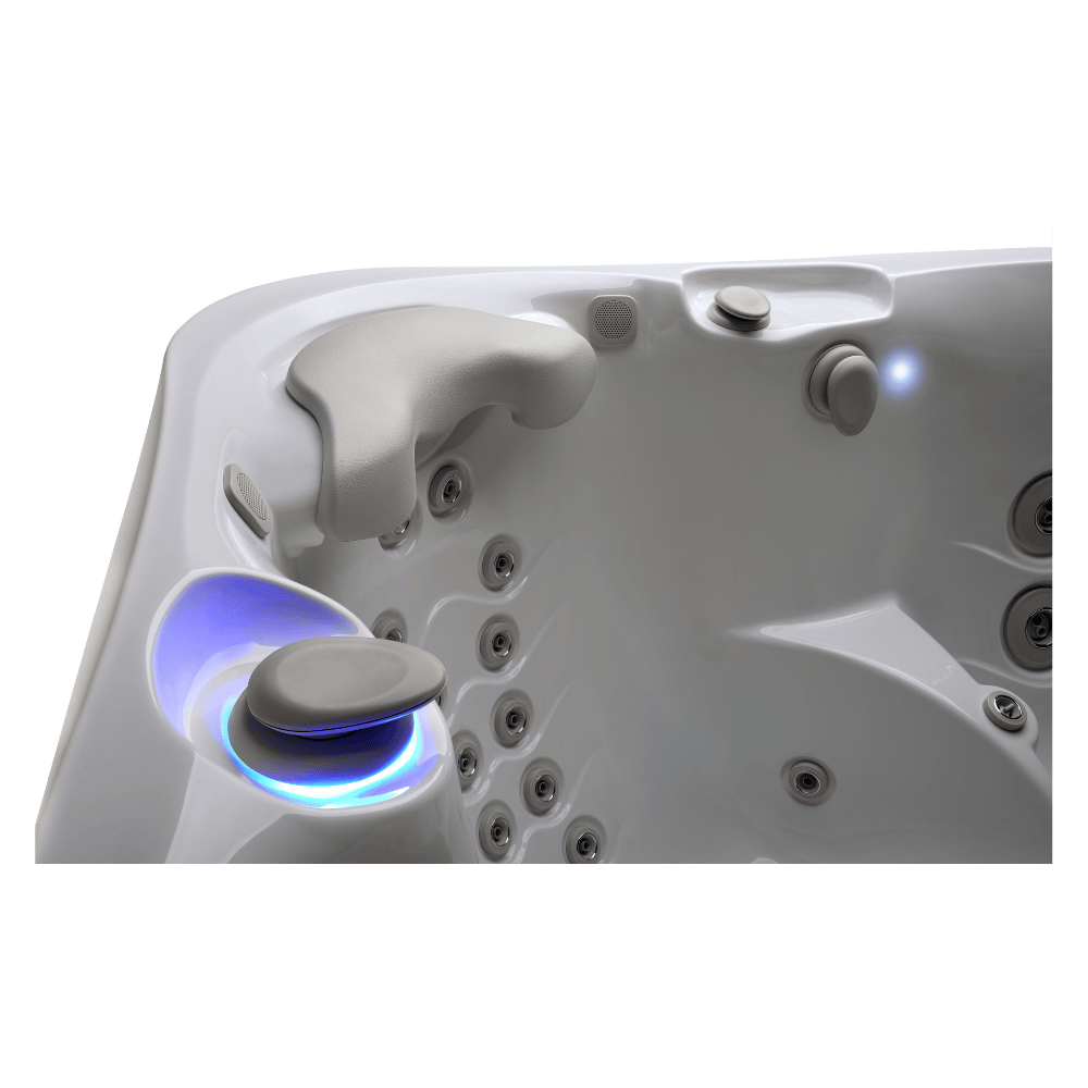 détail appui-tête et vanne directionnelle rétroéclairé LED sur spa Caldera Florence série Utopia™