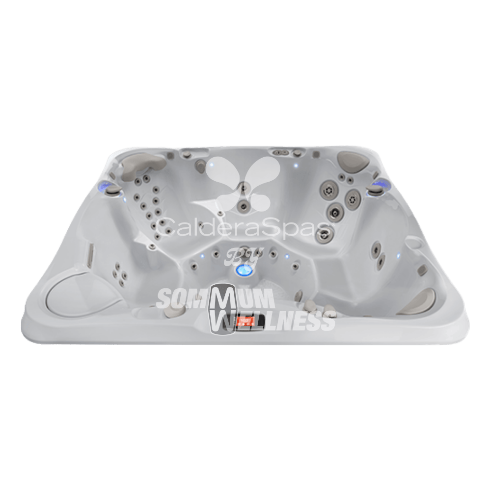spa Caldera Florence vue intérieure angle bas mettant en avant les jets dorsaux et l’éclairage LED SpaGlo™