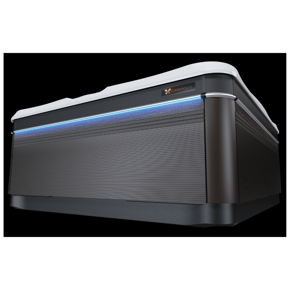 devant du spa Caldera Niagara avec habillage EcoTech™ et bande lumineuse LED extérieure