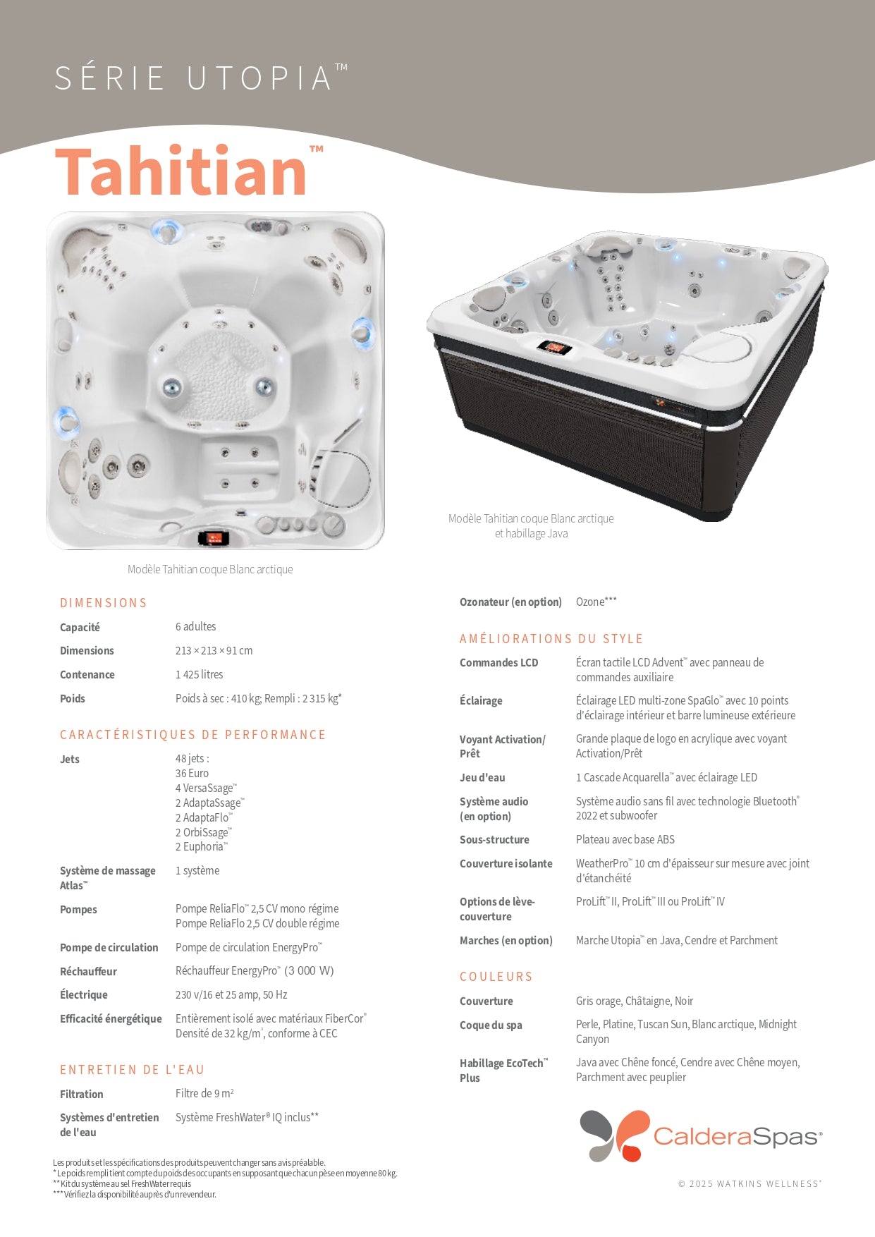 spa Caldera Utopia Ravello 3 places avec 39 jets haute performance, modèle compact idéal pour terrasse et petits espaces