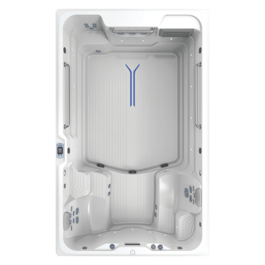 spa de nage R200 vue dessus avec espace nage et sieges hydromassage ergonomiques