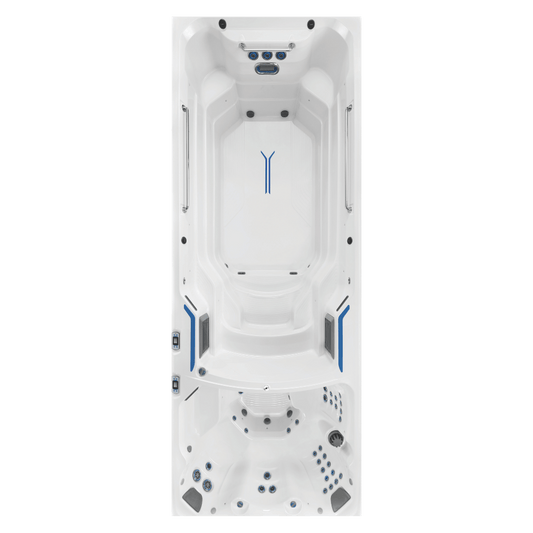 vue du dessus du spa de nage Endless Pools X2000 avec zone nage et espace hydromassage