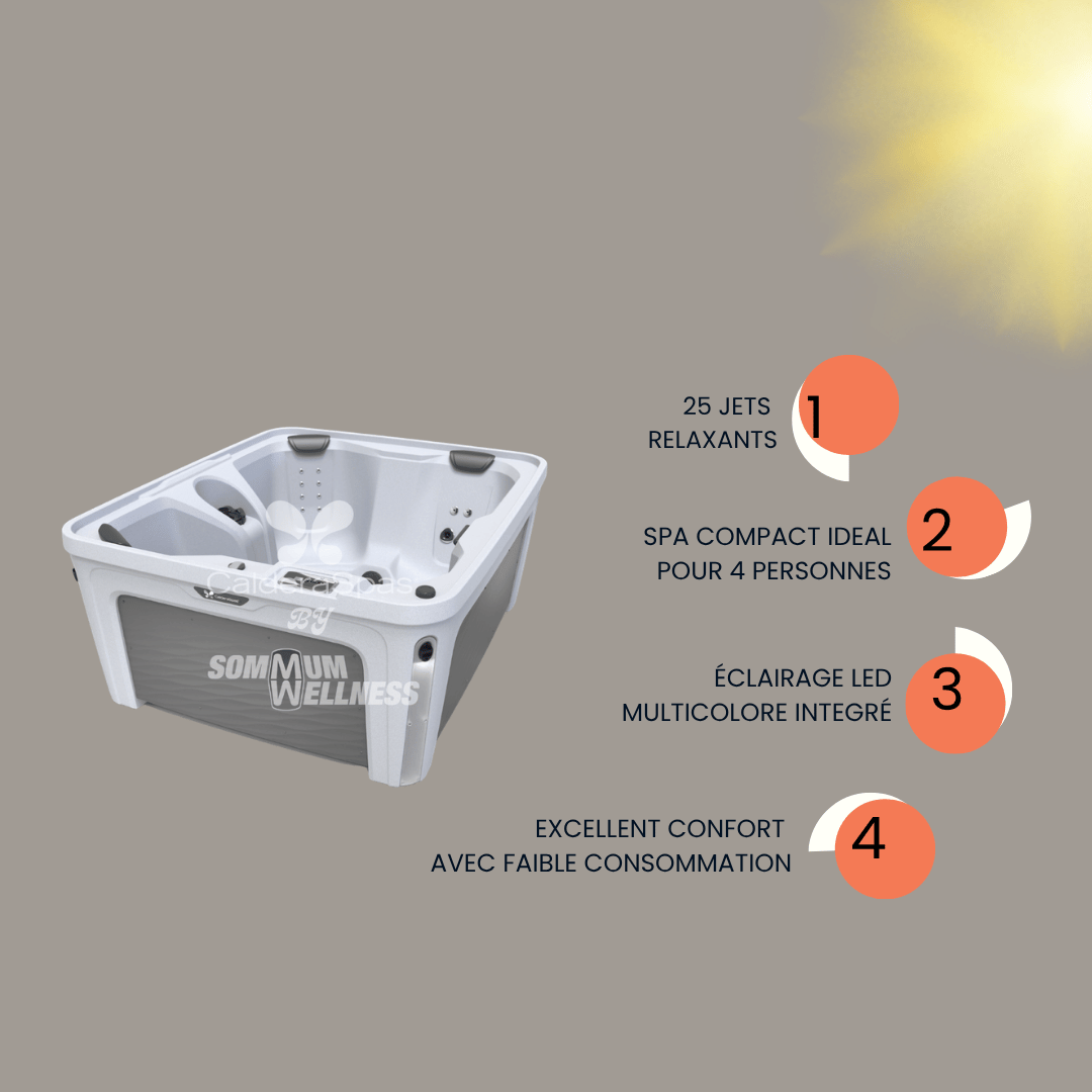 visuel avantages spa caldera invite avec 25 jets eclairage led et faible consommation