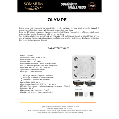 caractéristiques techniques du spa Olympe 7 places Sommum Spas