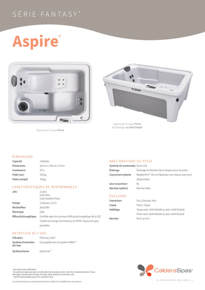 fiche technique du spa caldera aspire 2 places serie fantasy