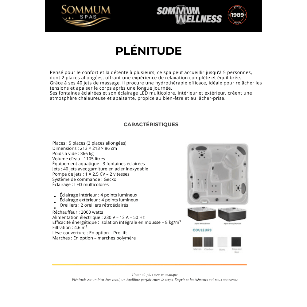 fiche technique du spa lethe 6 places avec 42 jets et place allongee