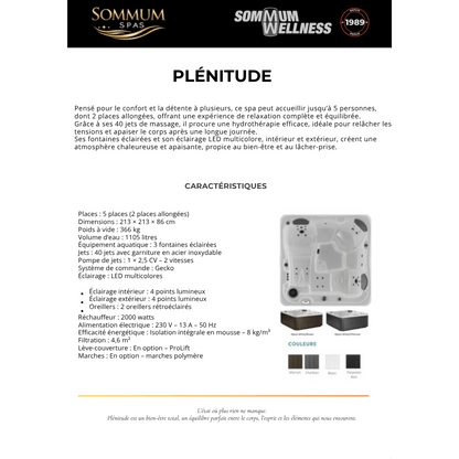 fiche technique du spa lethe 6 places avec 42 jets et place allongee