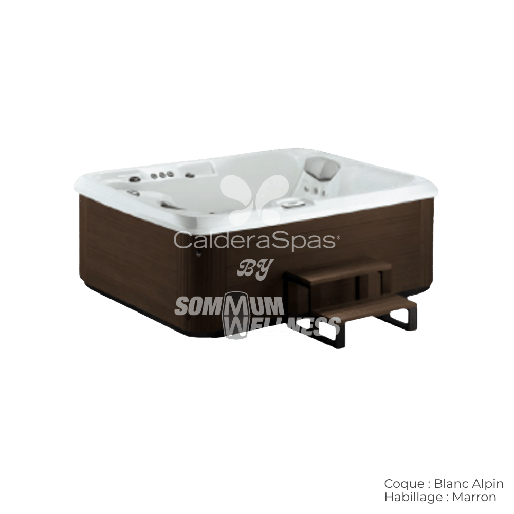 spa de la gamme Sommum Spas avec coque Blanc Alpin et habillage Marron