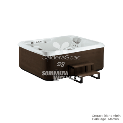 spa de la gamme Sommum Spas avec coque Blanc Alpin et habillage Marron