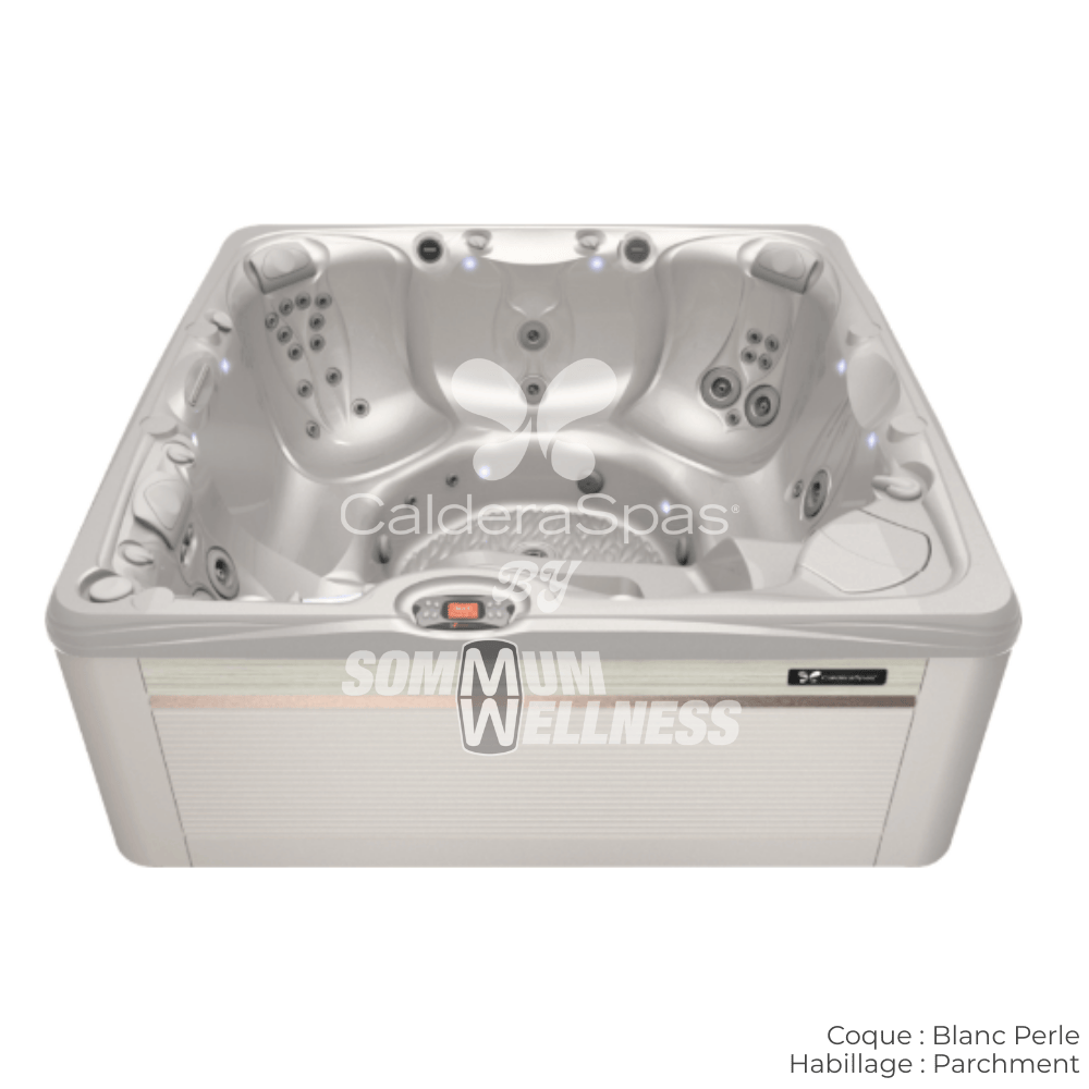 spa Caldera Makena Série Paradise 6 places coque Blanc Perle avec habillage Parchment