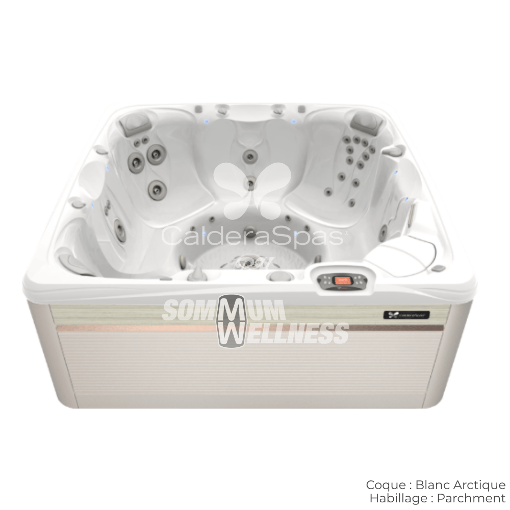 spa Caldera Reunion Serie Paradise 7 places coque Blanc Arctique habillage Parchment