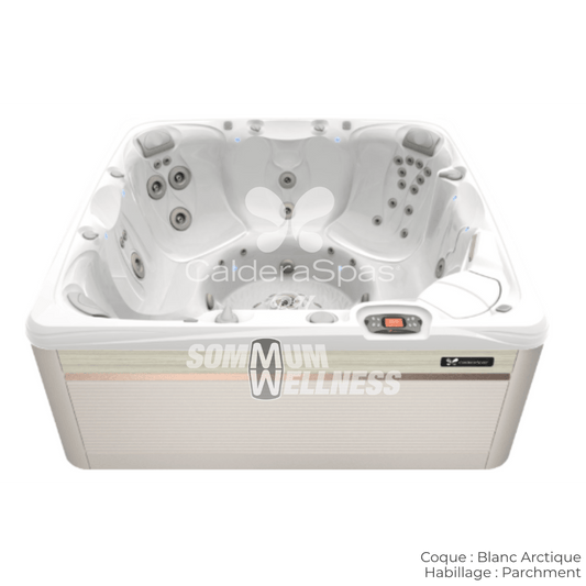 Spa Caldera Reunion Serie Paradise 7 places coque Blanc Arctique habillage Parchment