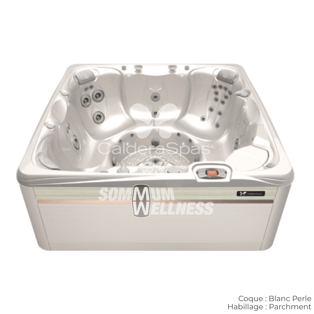spa Caldera Reunion Serie Paradise 7 places coque Blanc Perle habillage Parchment