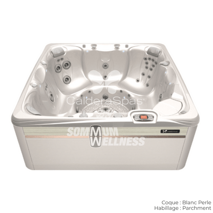 spa Caldera Reunion Serie Paradise 7 places coque Blanc Perle habillage Parchment