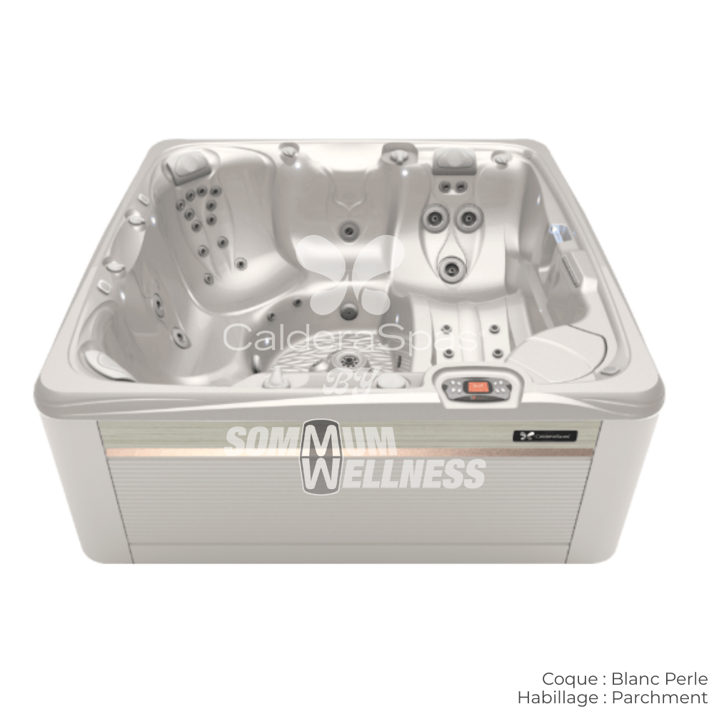 spa Caldera Seychelles Blanc Perle habillage Parchment 6 places 43 jets Serie Paradise