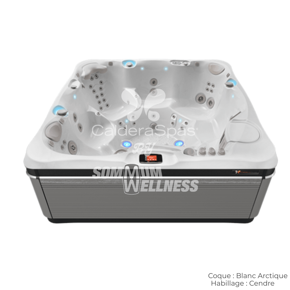 spa Caldera Utopia Geneva 6 places coque Blanc Arctique et habillage Cendre – spa thérapeutique extérieur
