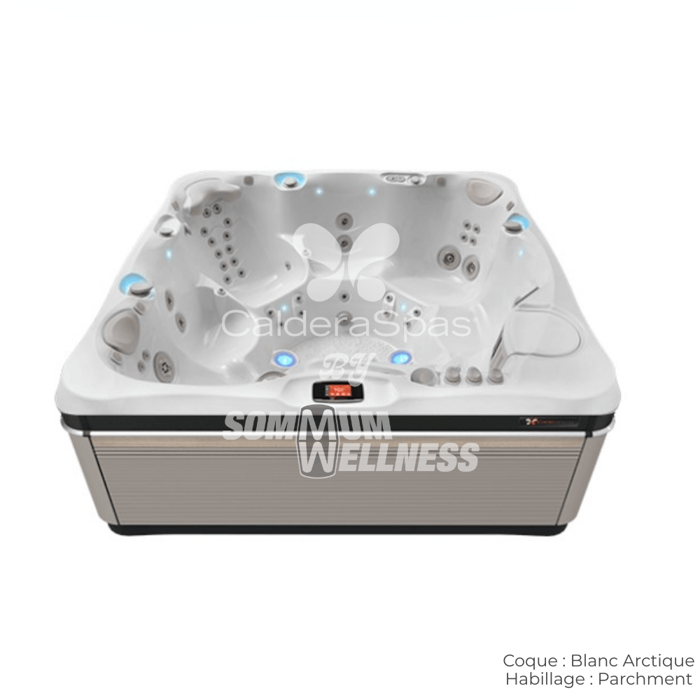 spa Caldera Utopia Geneva 6 places coque Blanc Arctique et habillage Parchment – spa hydrothérapie 6 places haut de gamme