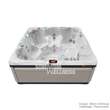 spa Caldera Utopia Geneva 6 places coque Blanc Arctique et habillage Parchment – spa hydrothérapie 6 places haut de gamme