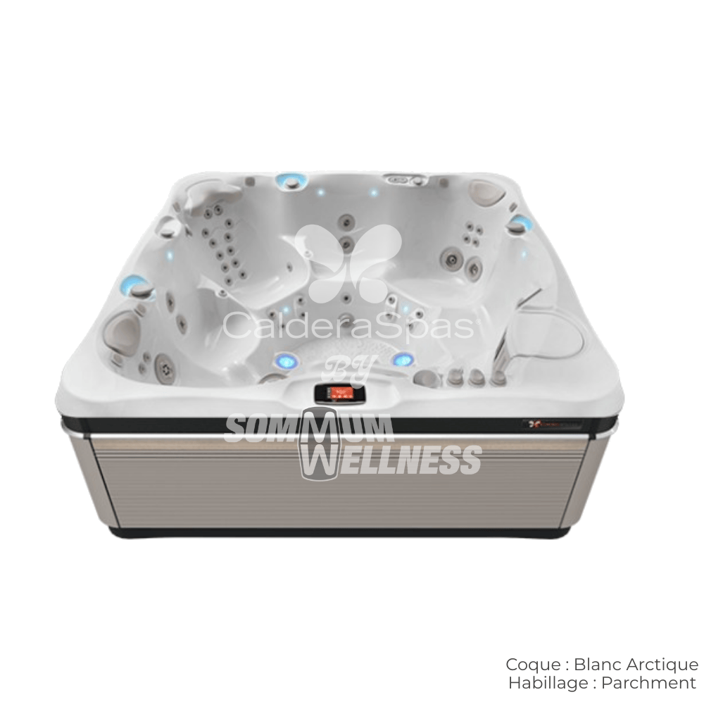 spa Caldera Utopia Geneva 6 places coque Blanc Arctique et habillage Parchment – spa hydrothérapie 6 places haut de gamme
