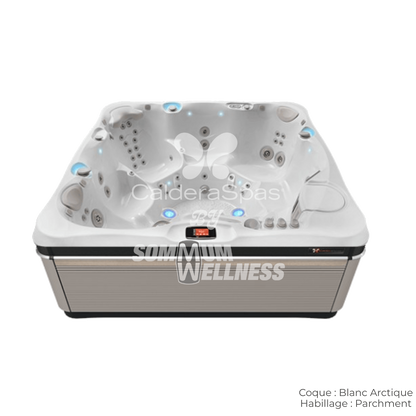 spa Caldera Utopia Geneva 6 places coque Blanc Arctique et habillage Parchment – spa hydrothérapie 6 places haut de gamme