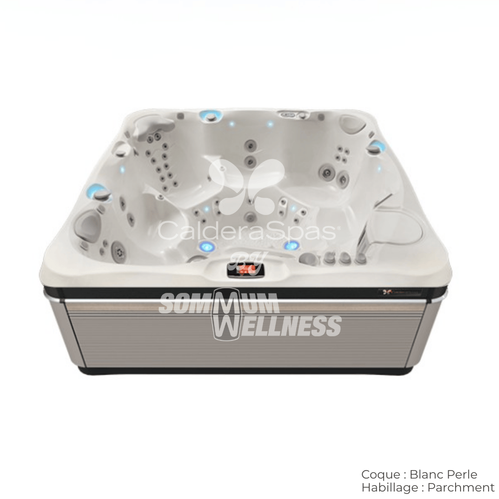spa Caldera Utopia Geneva 6 places coque Blanc Perle et habillage Parchment – spa extérieur lumineux
