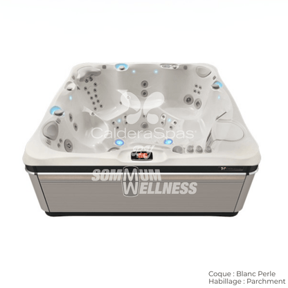 spa Caldera Utopia Geneva 6 places coque Blanc Perle et habillage Parchment – spa extérieur lumineux