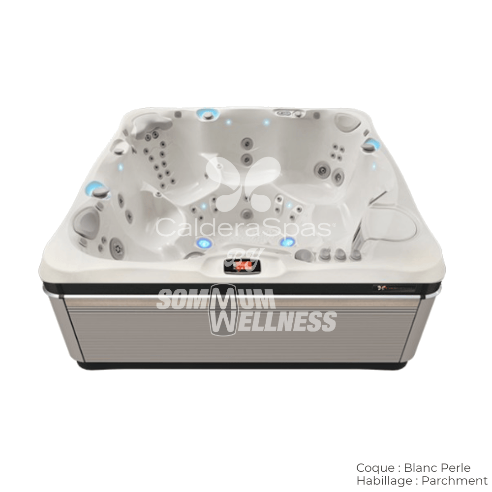 spa Caldera Utopia Geneva 6 places coque Blanc Perle et habillage Parchment – spa extérieur lumineux