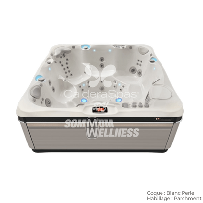 spa Caldera Utopia Geneva 6 places coque Blanc Perle et habillage Parchment – spa extérieur lumineux