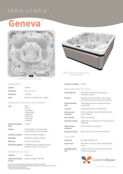 présentation complète du spa Caldera Utopia Geneva 6 places avec caractéristiques techniques et finitions EcoTech Plus