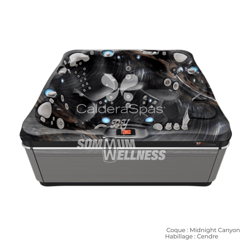 spa Caldera Utopia Geneva 6 places coque Midnight Canyon et habillage Cendre – spa extérieur design foncé