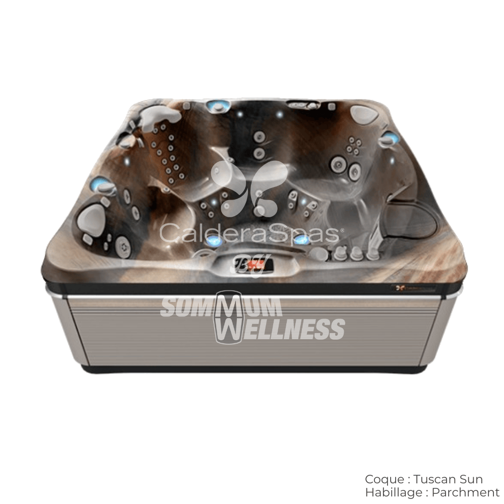 spa Caldera Utopia Geneva 6 places coque Tuscan Sun et habillage Parchment – spa luxe finitions élégantes