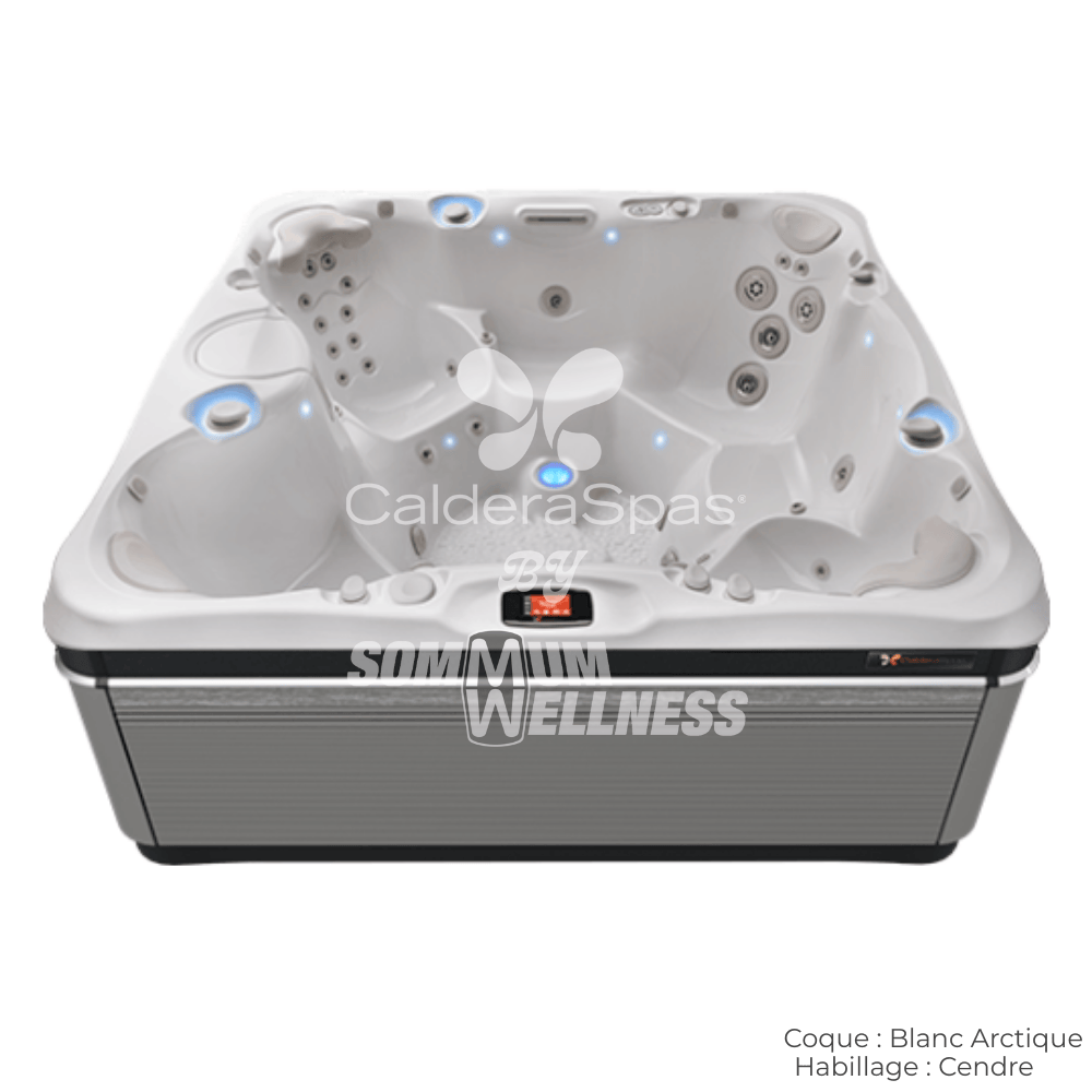 spa Caldera Niagara 7 places coque Blanc Arctique et habillage Cendre avec configuration 7 places familiale