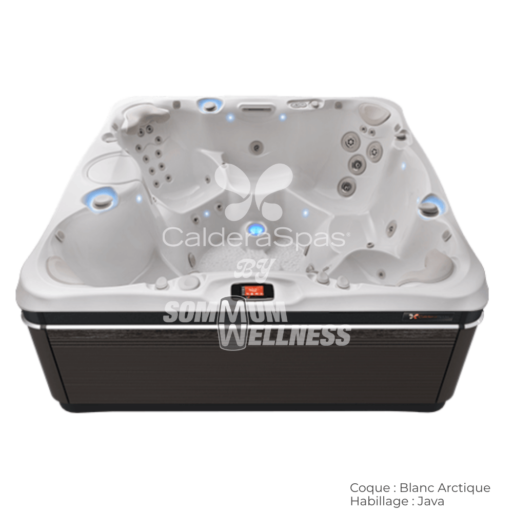 spa Caldera Niagara 7 places coque Blanc Arctique et habillage Java avec configuration 7 places familiale et isolation FiberCor®