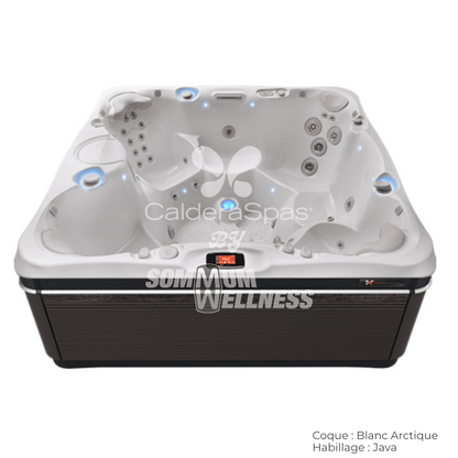 spa Caldera Niagara 7 places coque Blanc Arctique et habillage Java avec configuration 7 places familiale et isolation FiberCor®