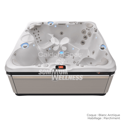 spa Caldera Niagara 7 places coque Blanc Arctique et habillage Parchment avec finition haut de gamme série Utopia™