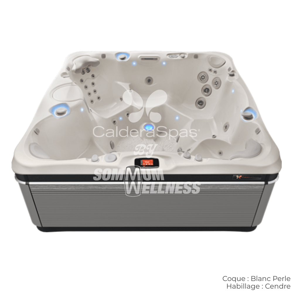 spa Caldera Niagara 7 places coque Blanc Perle et habillage Cendre avec éclairage SpaGlo™ intérieur