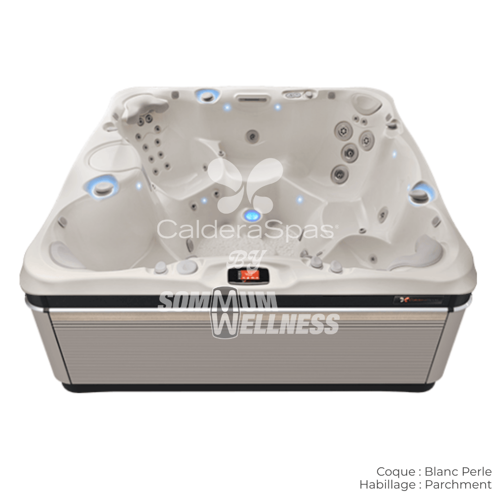spa Caldera Niagara 7 places coque Blanc Perle et habillage Parchment avec sièges ergonomiques et massage profond