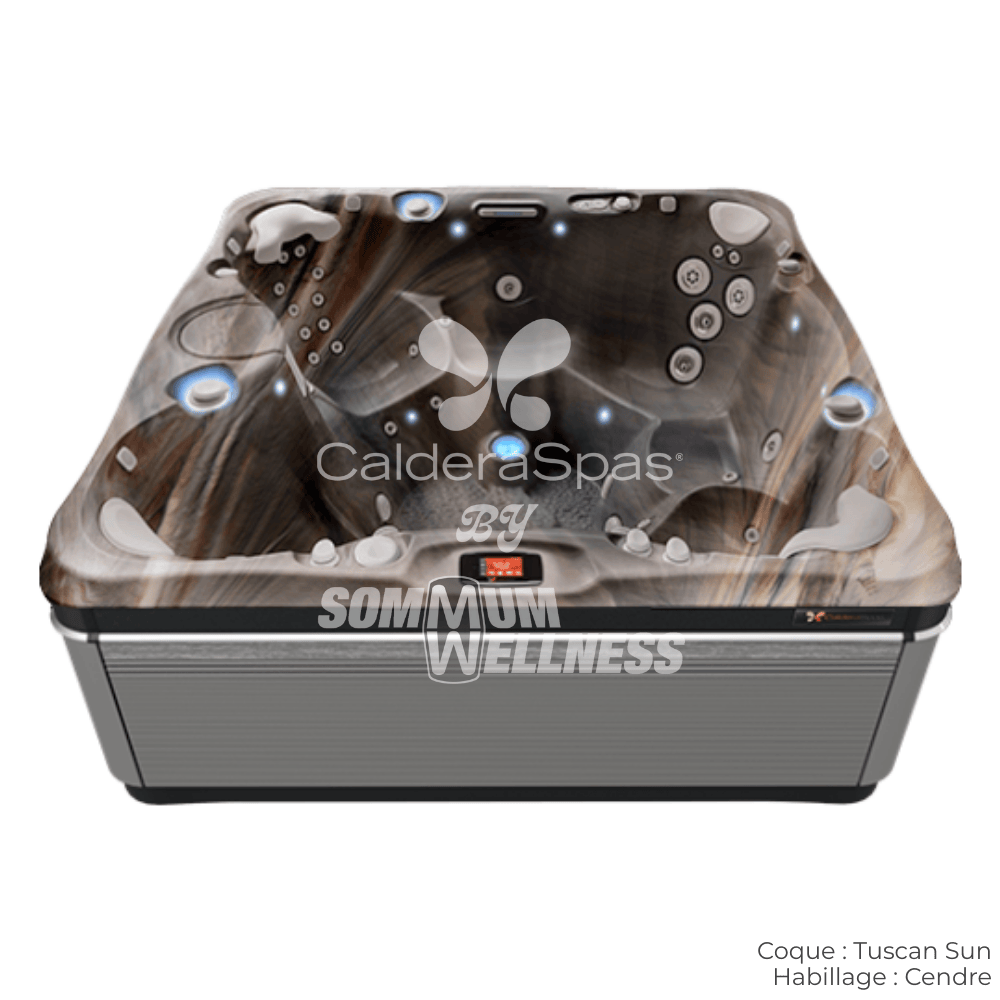 spa Caldera Niagara 7 places coque Tuscan Sun et habillage Cendre avec double système Atlas™ et cascade éclairée